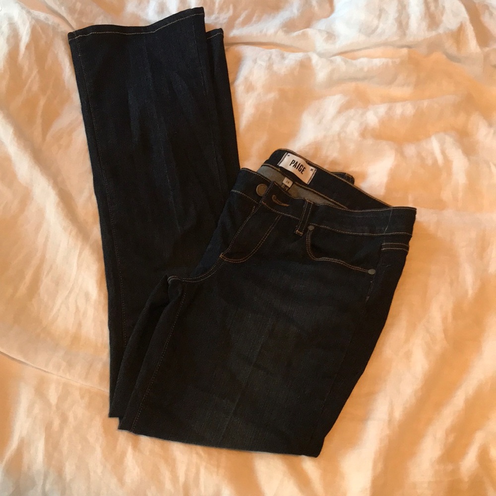 Paige size 28 dark blue jeans, flare